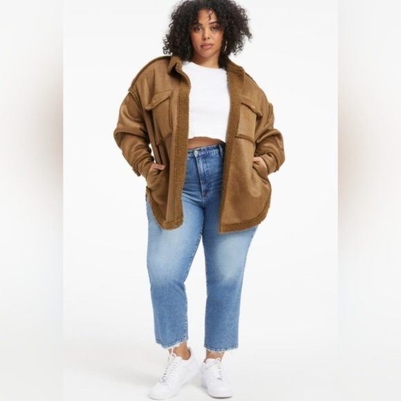 New Good American Faux Shearling Brown Coat Jacket 7/8 or 4XL / 5XL - Picture 2 of 12